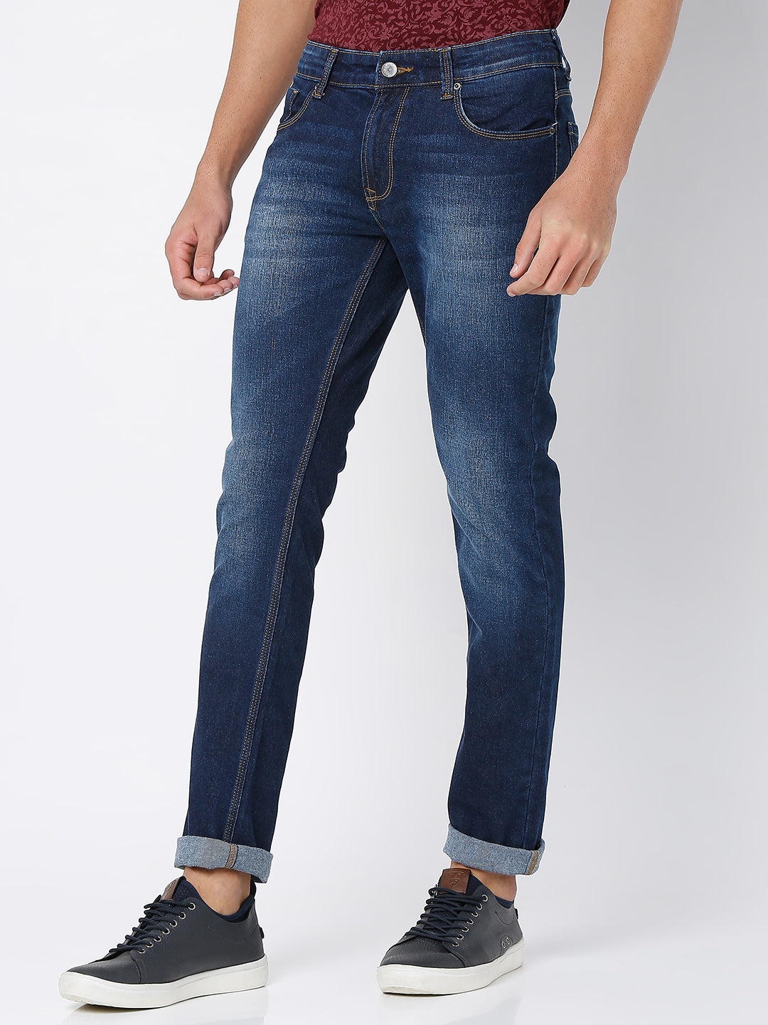 Spykar Men Blue Cotton Regular Fit Narrow Length Jeans (Rover)