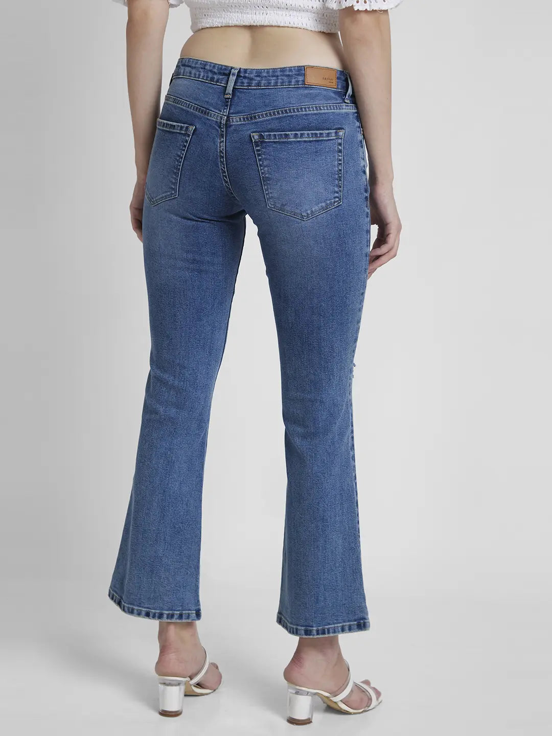 Spykar Women Light Blue Lycra Bootcut Fit Ankle Length Mild DIstressed Jeans -(Elissa-Low)