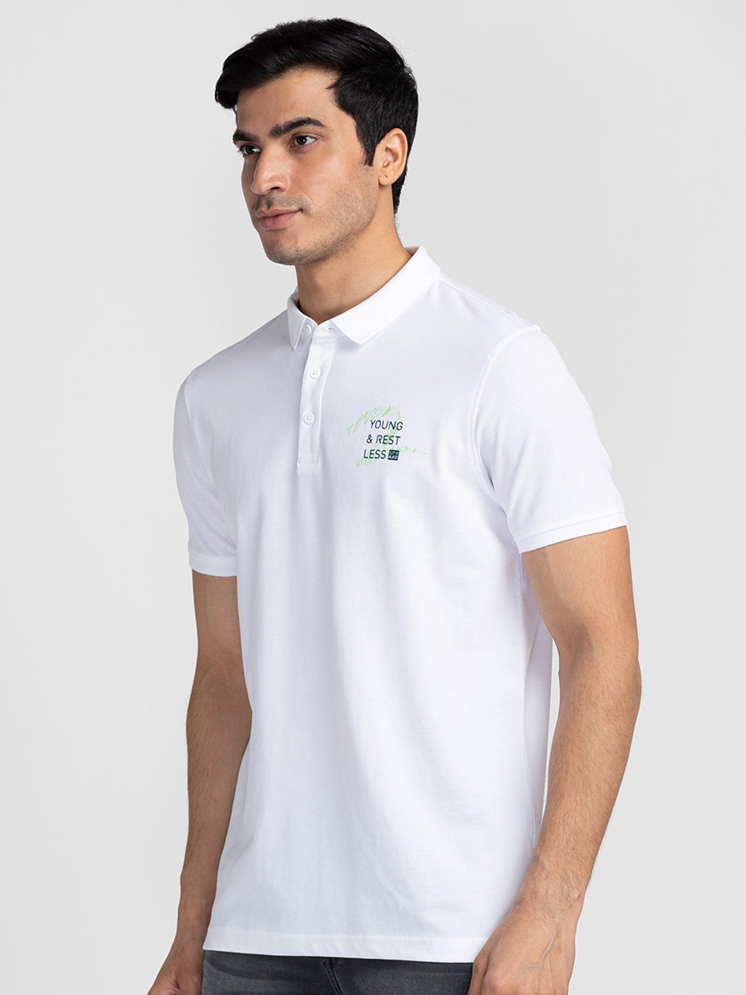 Spykar Men White Cotton Slim Fit Polo Plain T-Shirt