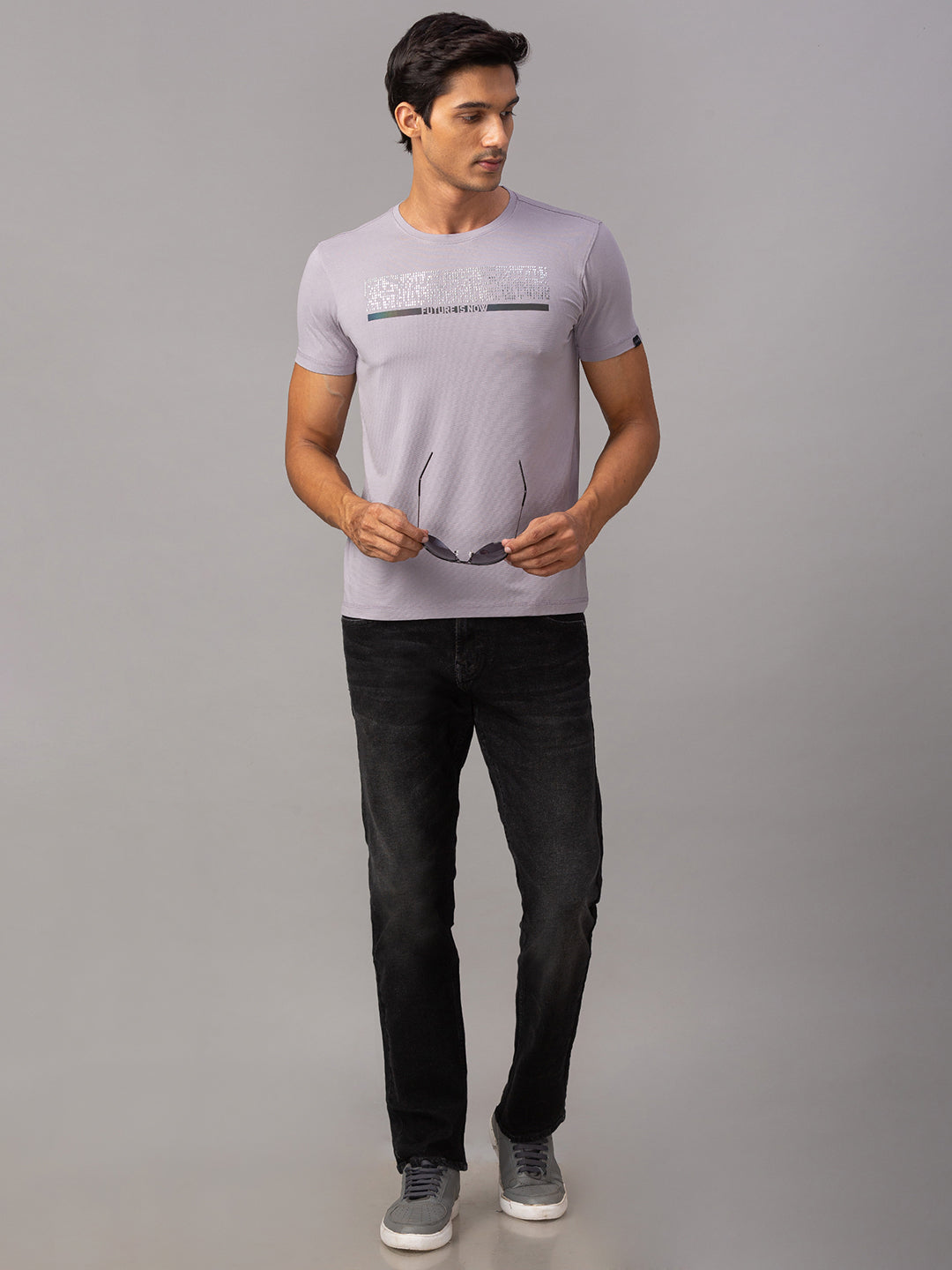 Spykar Men Grey Cotton Slim Fit Round Neck T-Shirt