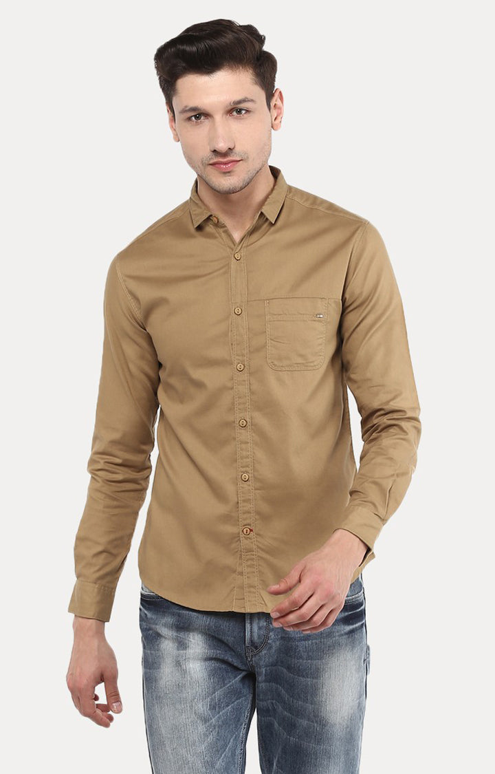 Spykar Men'S Brown Cotton Solid Casual Shirts