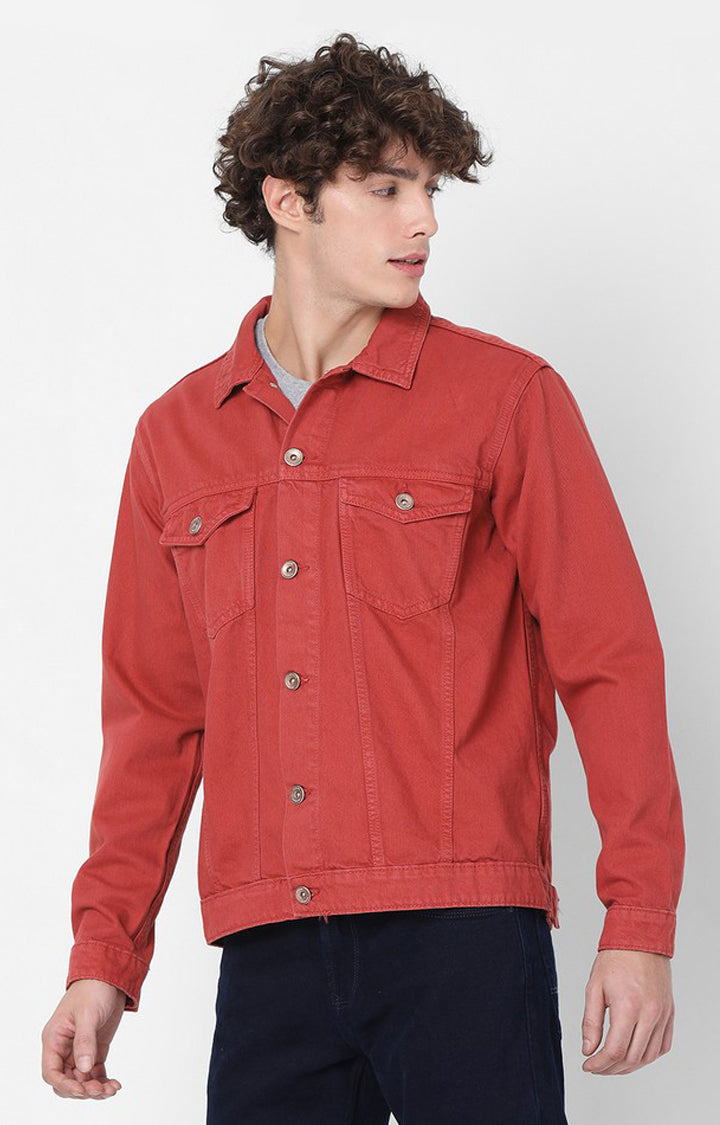 Spykar Red Full Sleeve Denim Jacket For Men