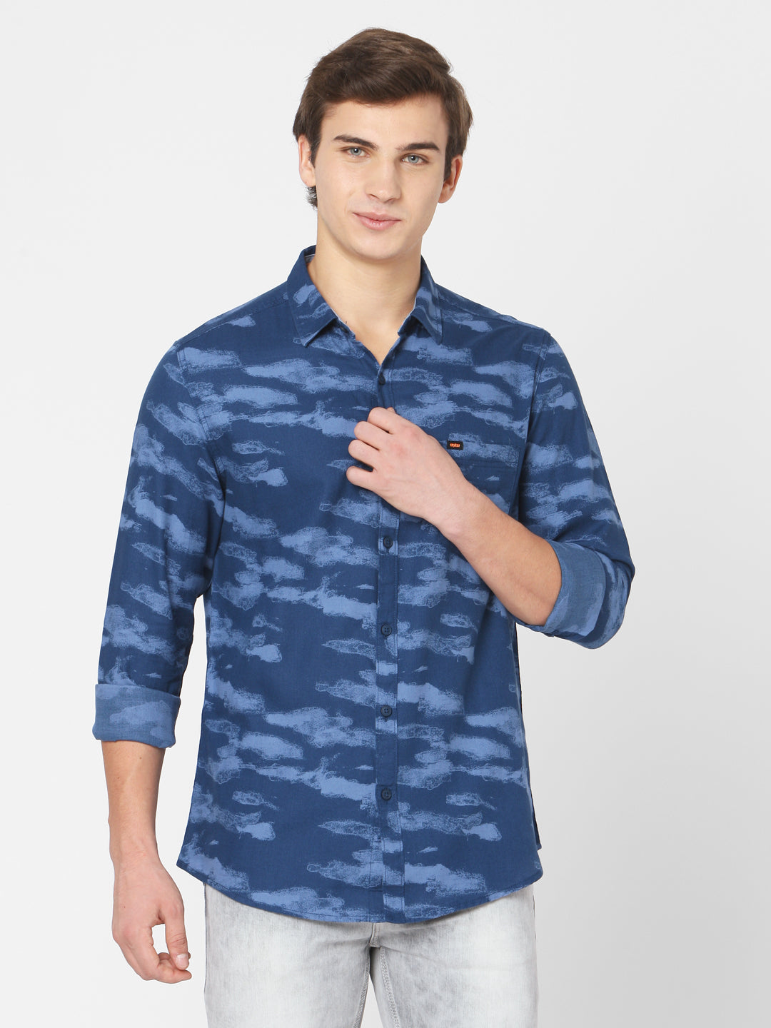 Spykar Men Blue Cotton Slim Fit Shirts