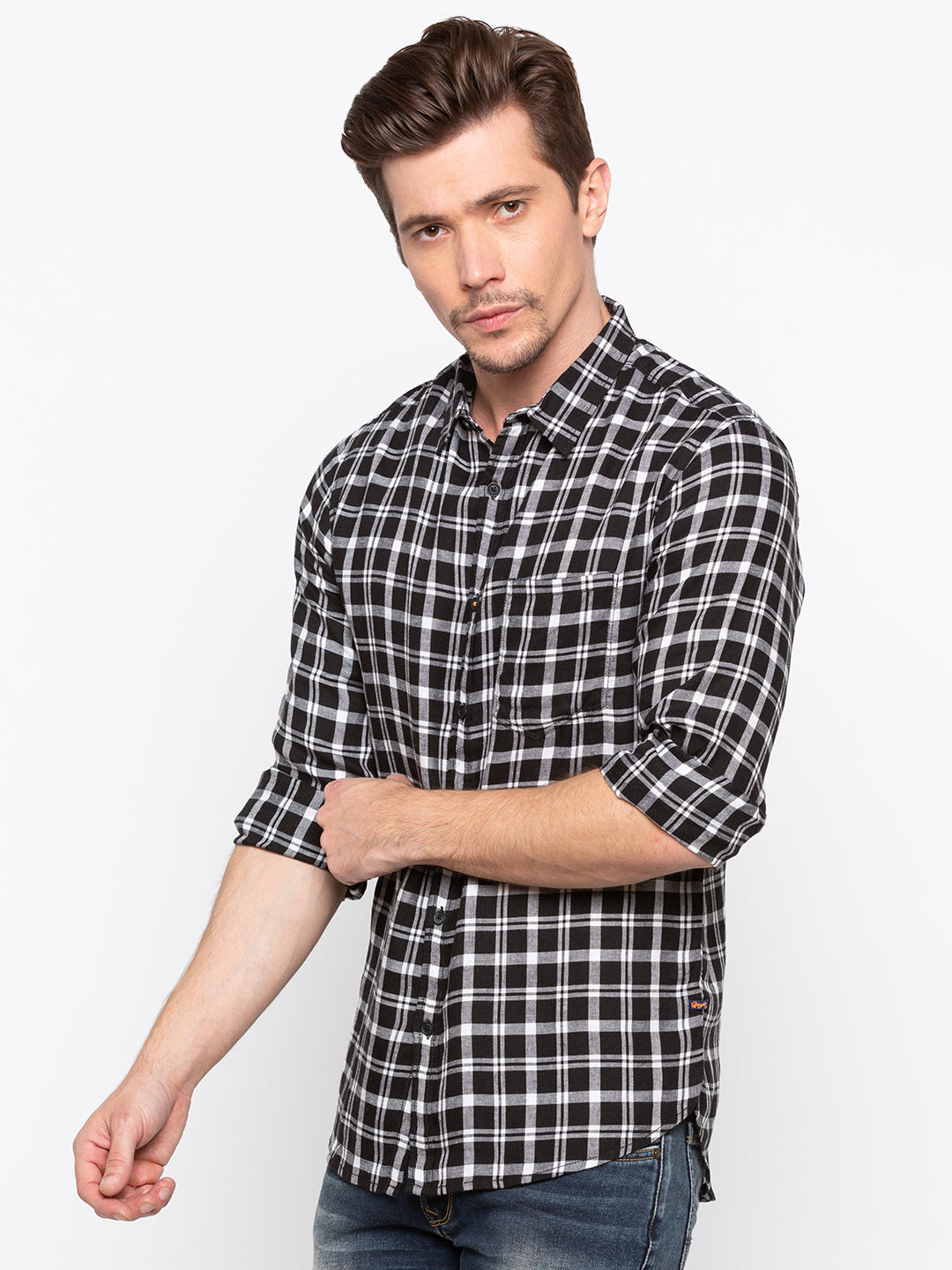 Spykar Men Black Checked Slim Fit Casual Shirt