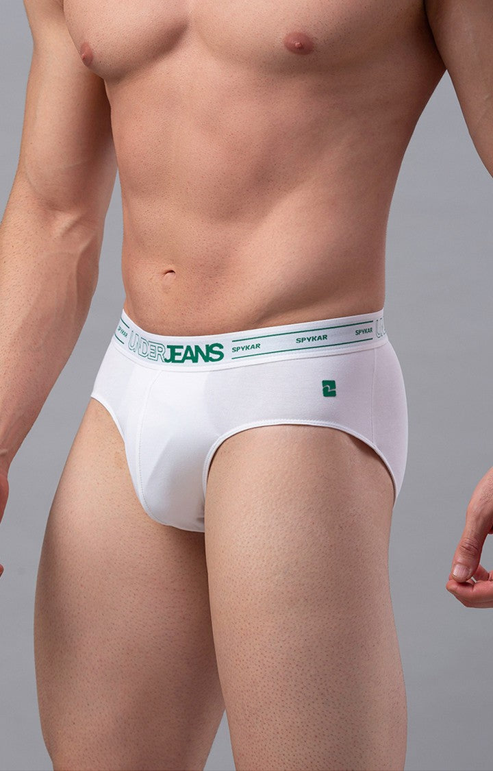 White Cotton Brief For Men Premium- Underjeans By Spykar