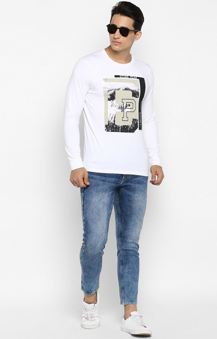 Spykar White Printed Slim Fit Men T-Shirts