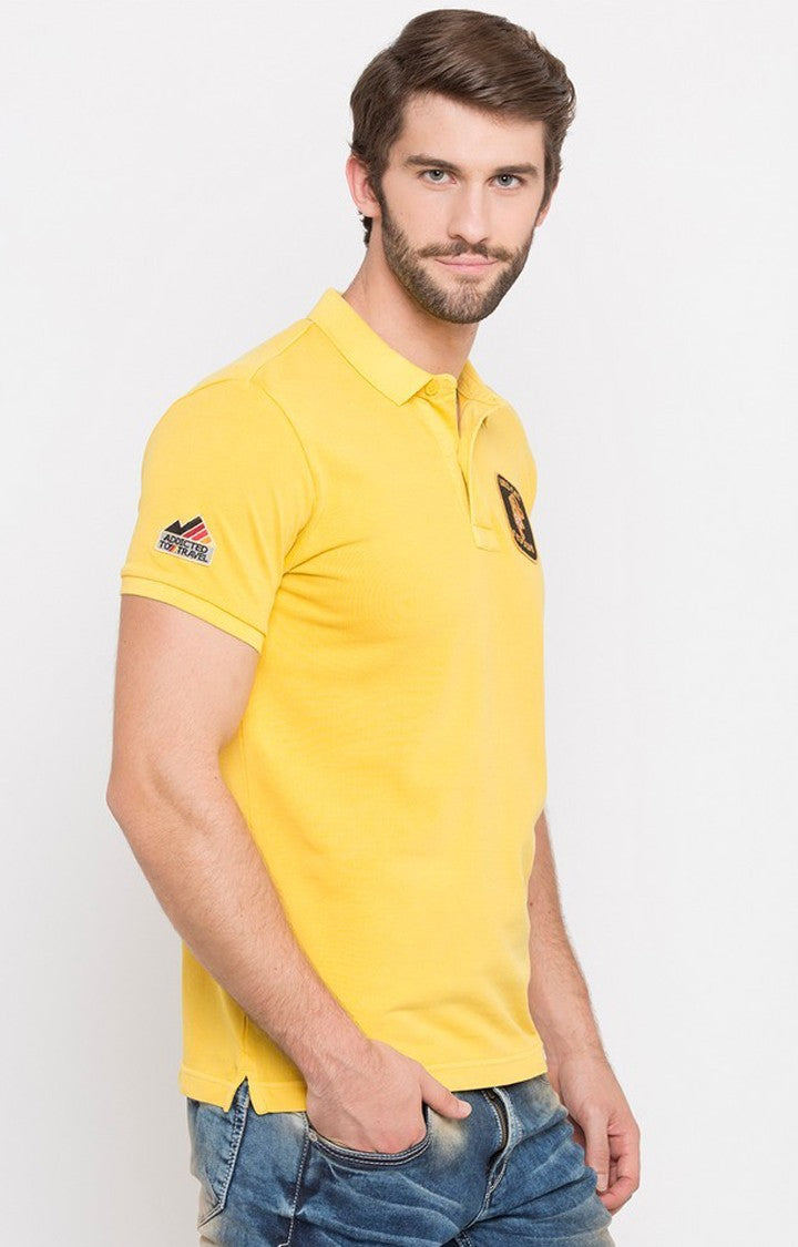 Spykar Yellow Solid Slim Fit Polo T-Shirt