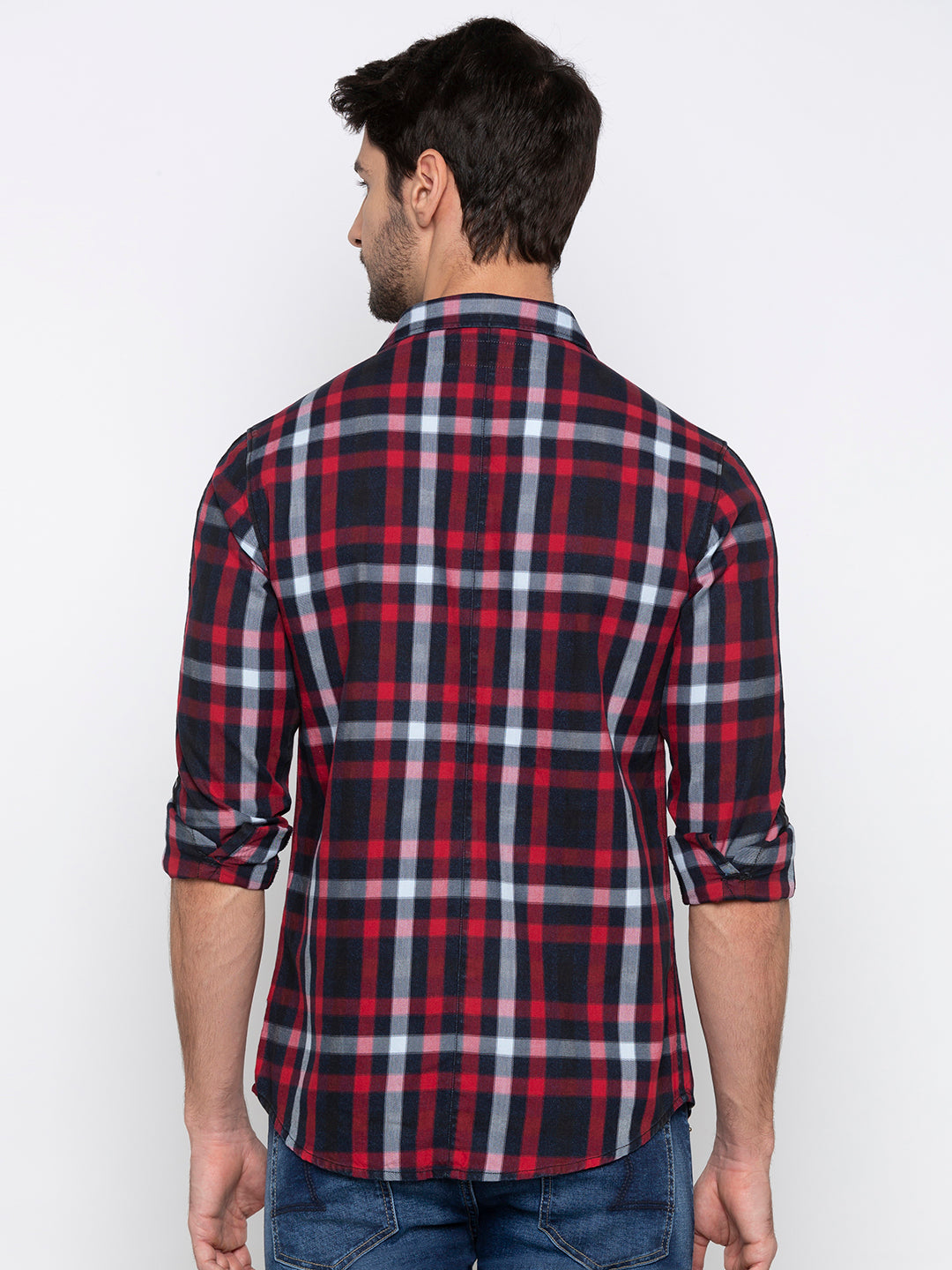 Spykar Men Red Checked Slim Fit Casual Shirt