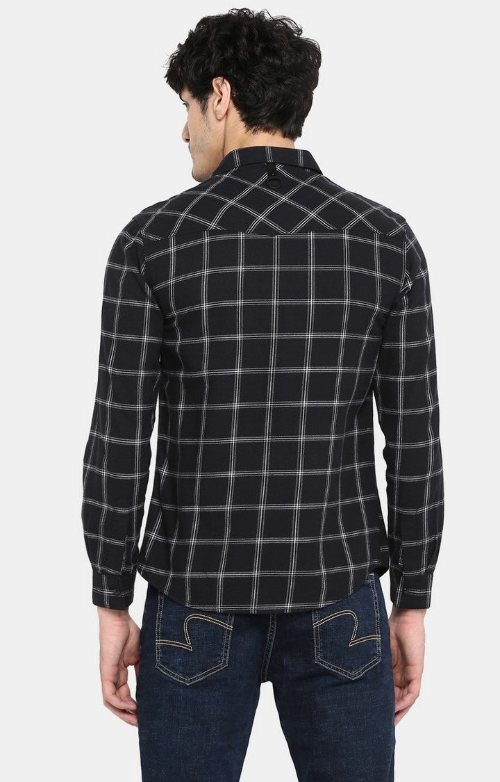 Spykar Men'S Black Cotton Checked Casual Shirts