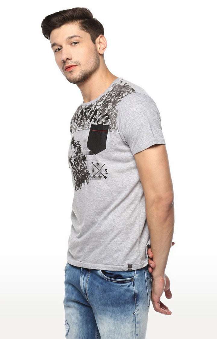 Spykar Grey Printed Slim Fit Men T-Shirts