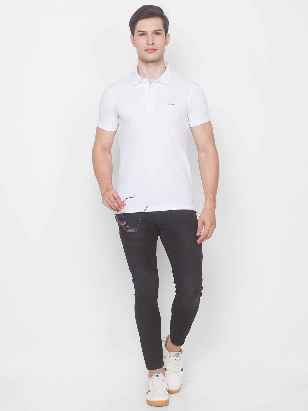 Spykar Men White Cotton Slim Fit Polo T-Shirt