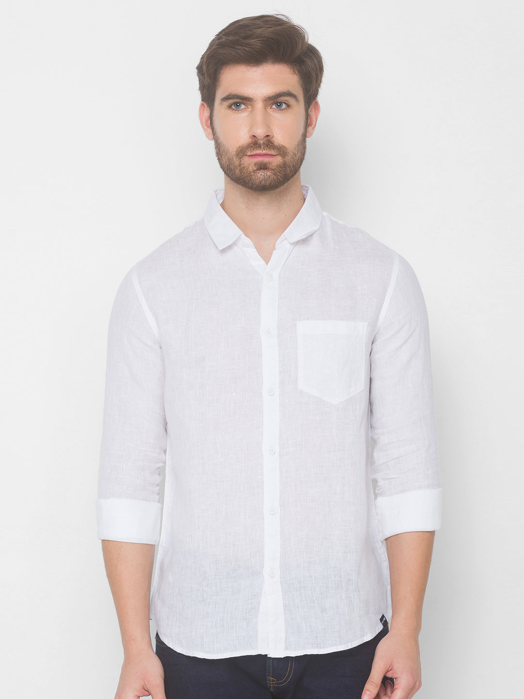 Spykar Men White Cotton Shirts (Slim)