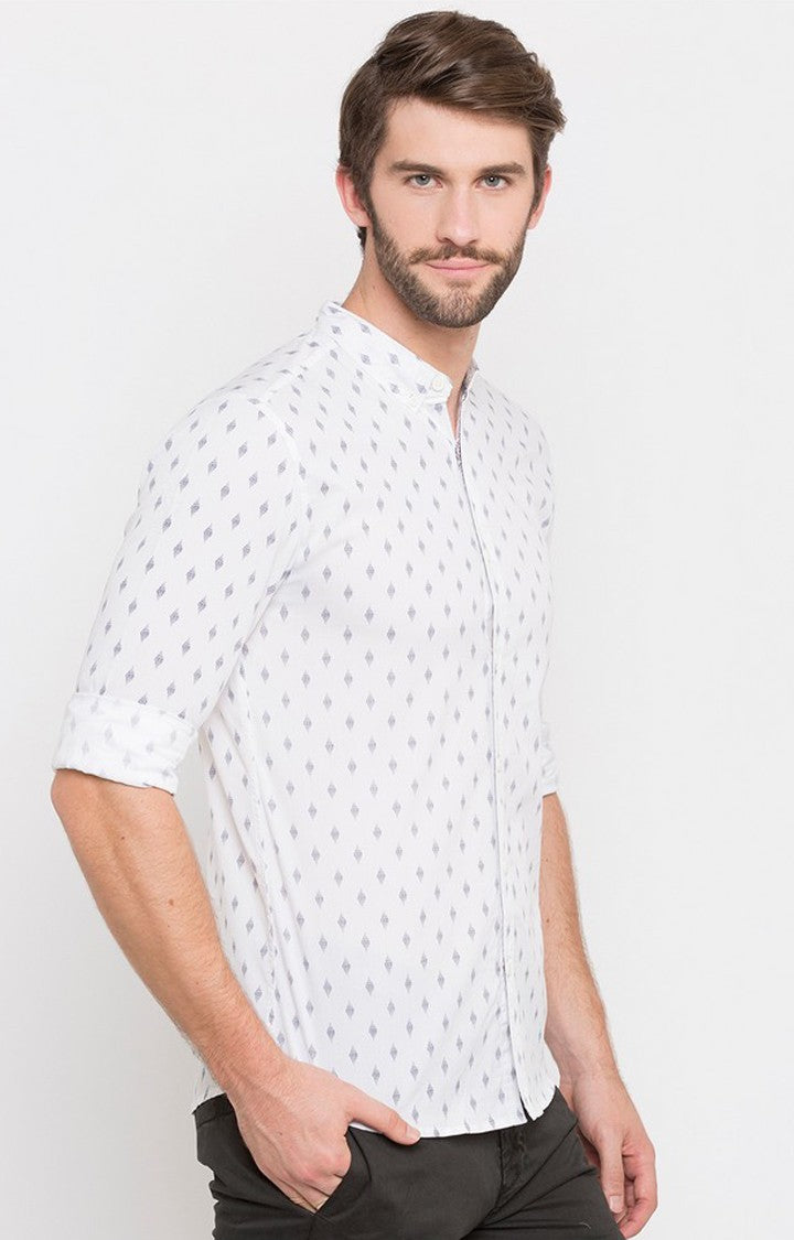 Spykar Men'S White Cotton Printed Casual Shirts