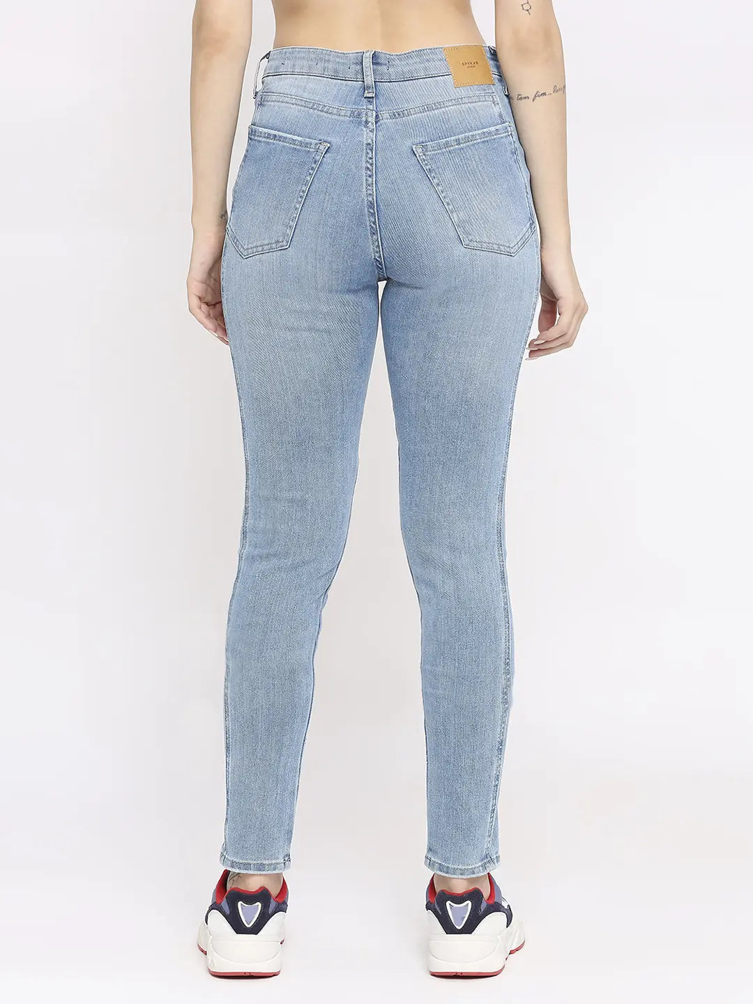 Spykar Women Light Blue Lycra Skinny Fit - Low Distressed Mid Rise Jeans-(Adora)