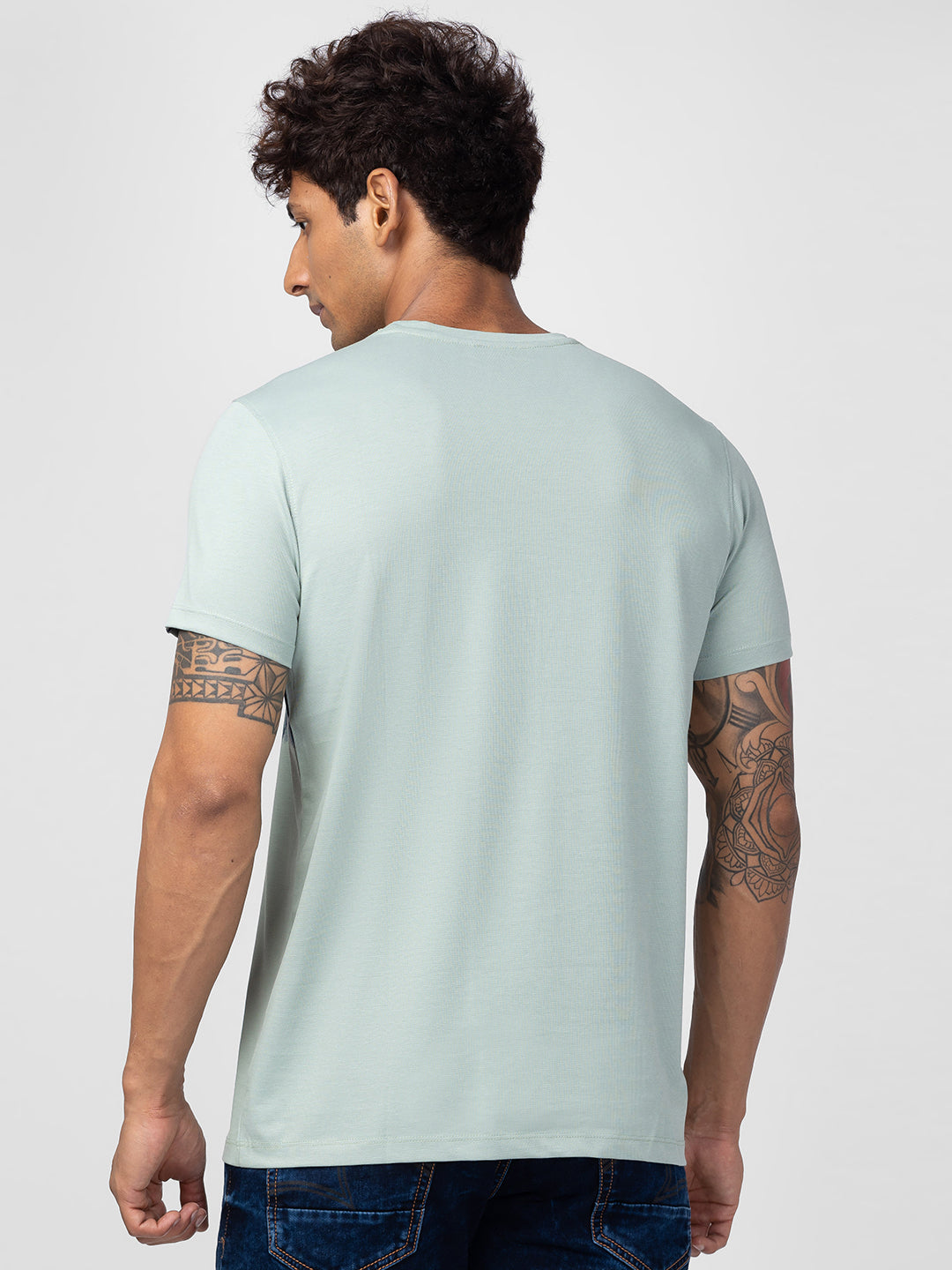 Spykar Men Dusty Green Cotton Regular Fit Half Sleeve Printed T-Shirt