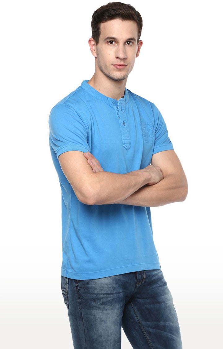 Spykar Blue Cotton Slim Fit Casual T-Shirt For Men