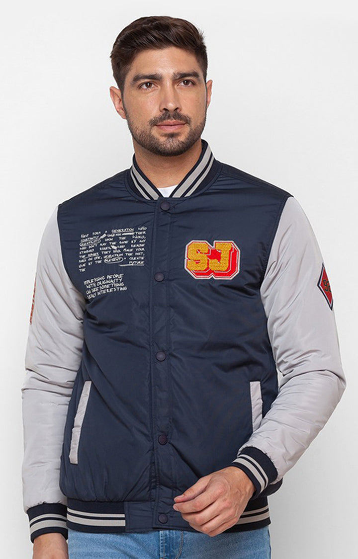 Spykar Navy Blue Cotton Full Sleeve Casual Jacket For Men