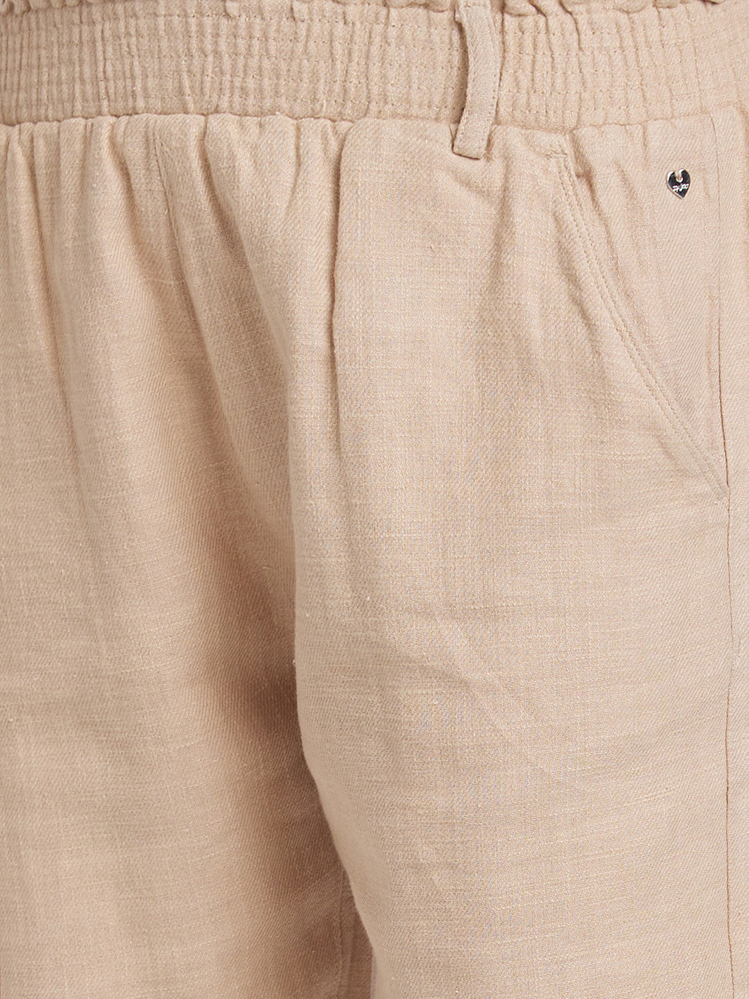 Spykar Women Beige Regular Fit Ankle Length Linen Trousers