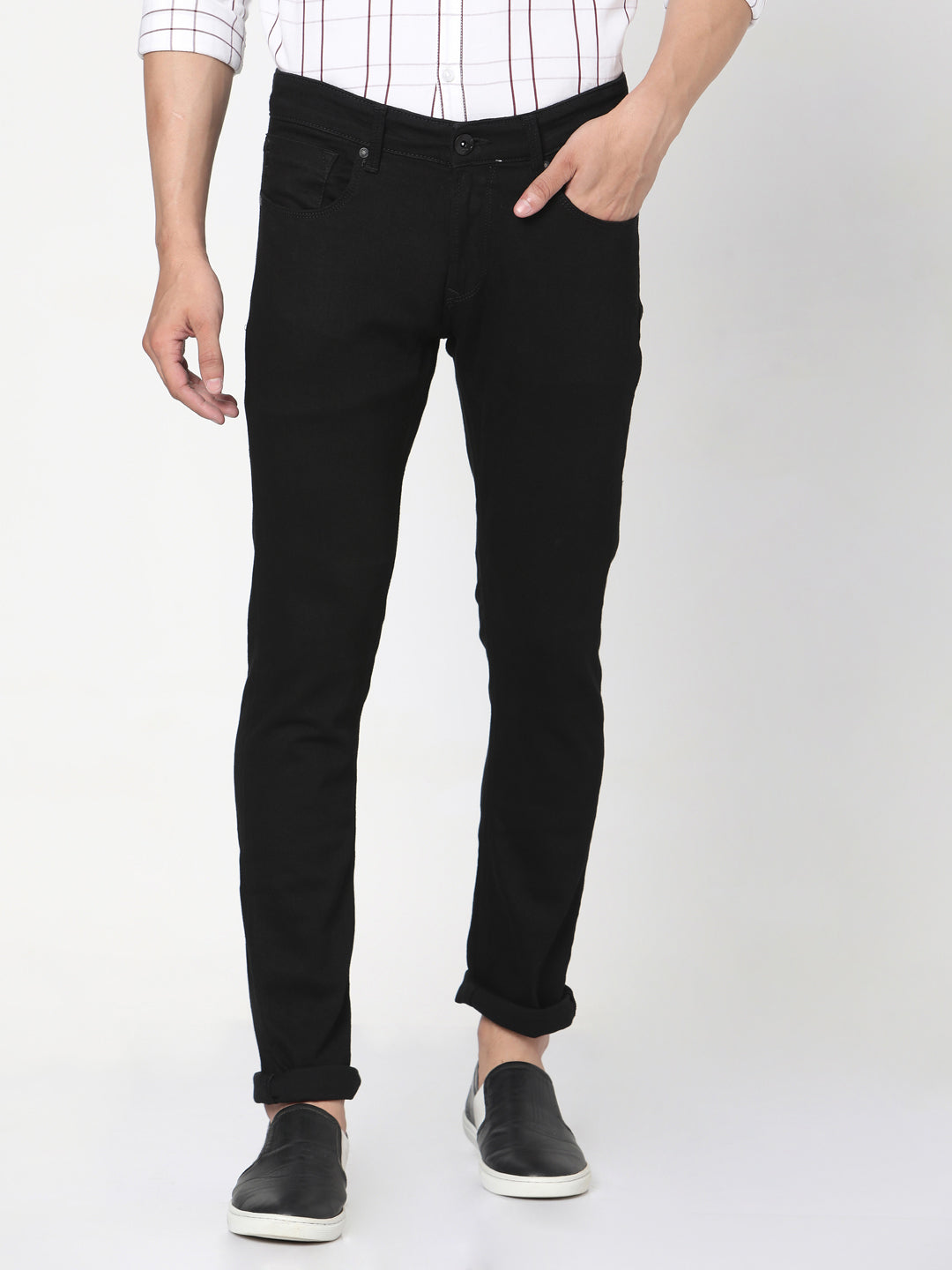 Spykar Men Black Cotton Slim Fit Narrow Length Jeans (Skinny)