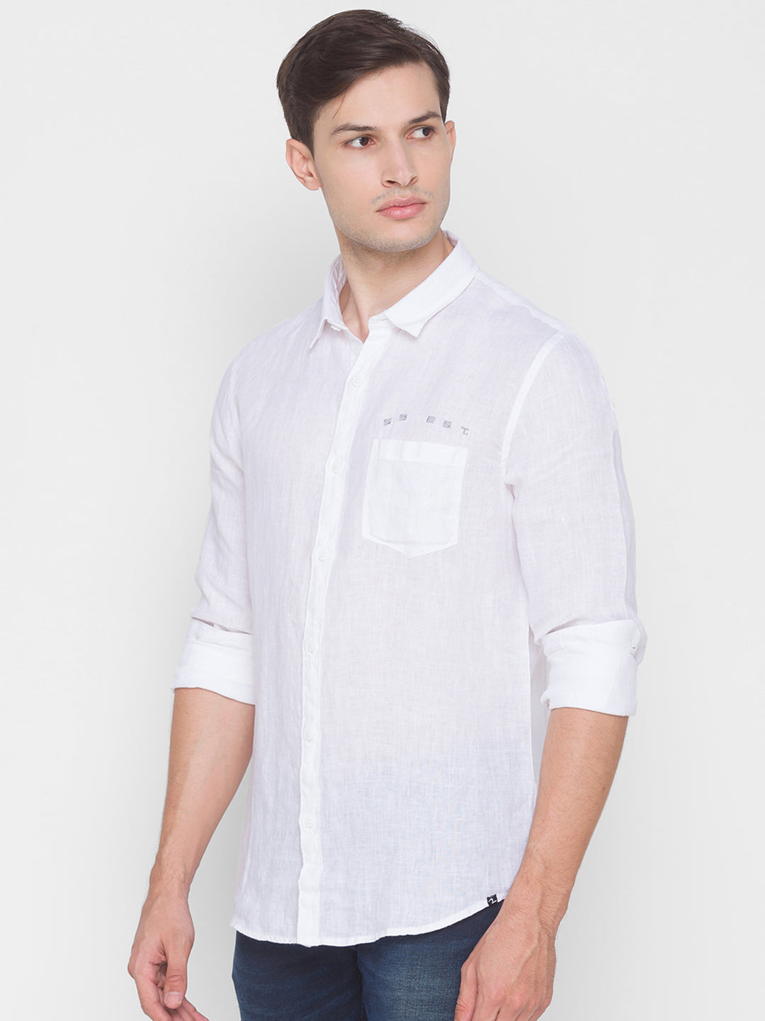 Spykar Slim Fit White Cotton Men Shirt