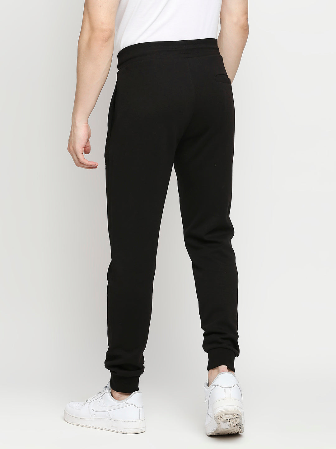 Men Premium Cotton Blend Knitted Black Trackpant - Underjeans By Spykar