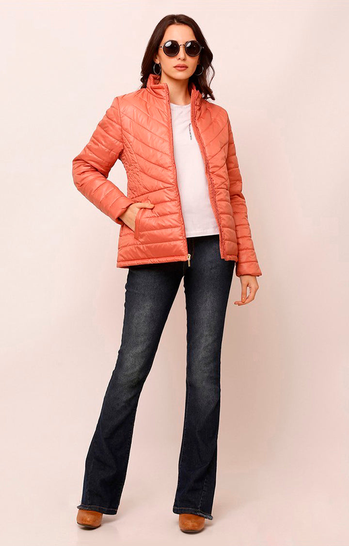 Spykar Women Orange Solid Front Open Jacket