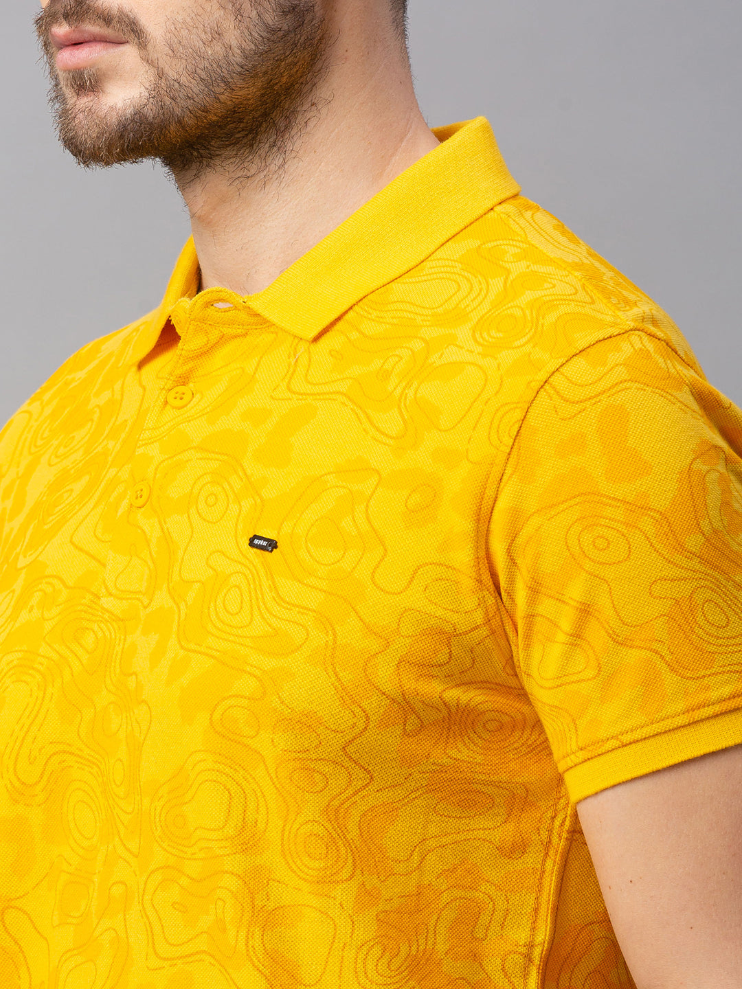 Spykar Men Yellow Cotton Slim Fit Polo T-Shirt