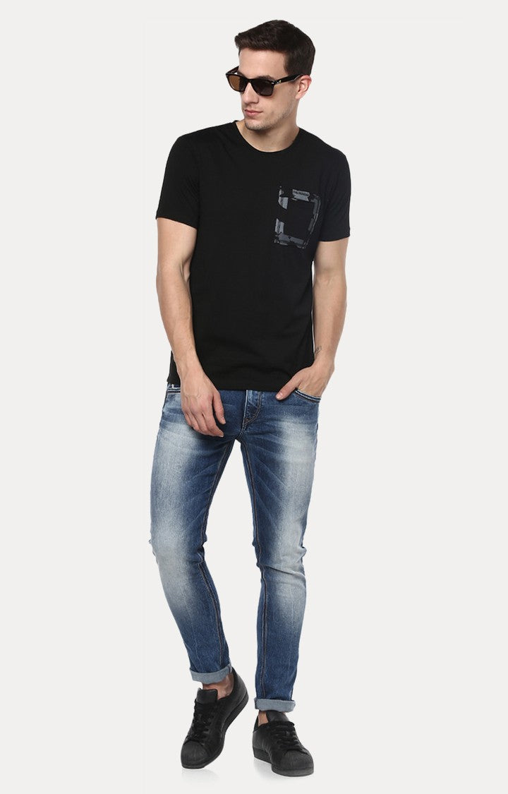 Spykar Black Solid Slim Fit Men T-Shirts