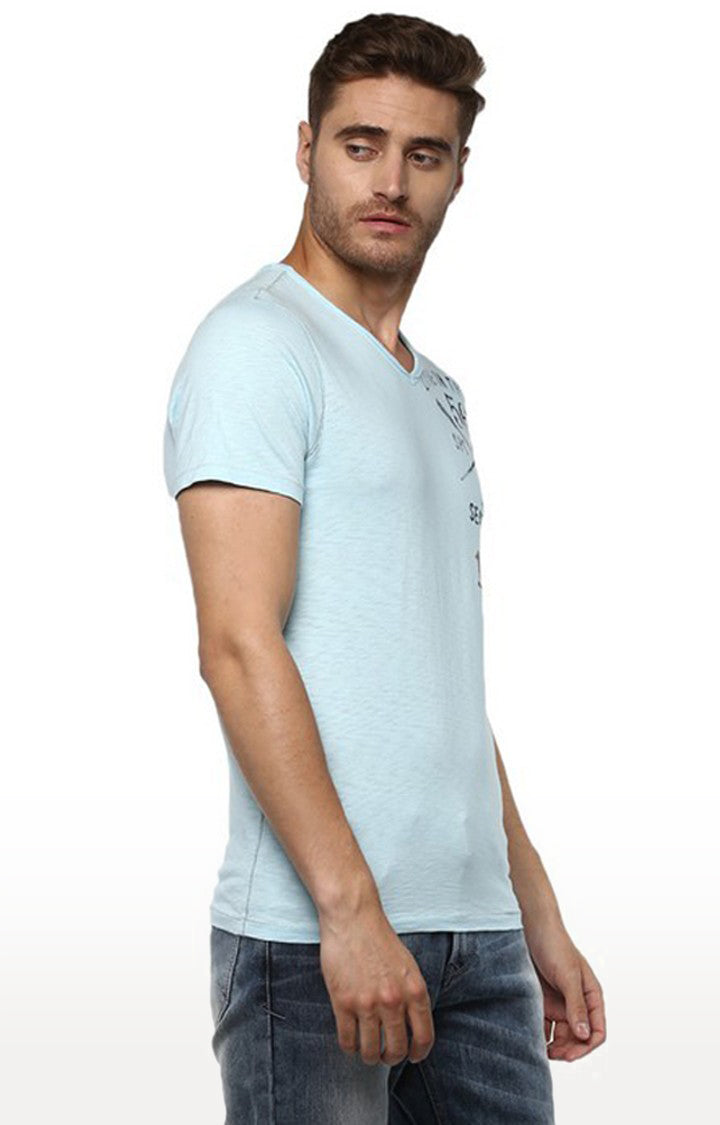 Spykar Cotton Blue Solid Men T-Shirts