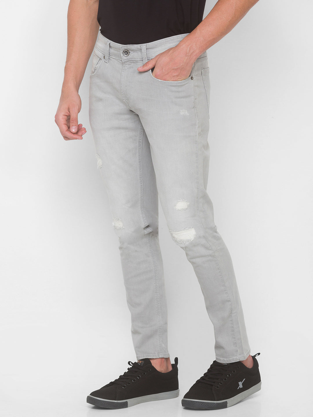 Spykar Men Grey Cotton Slim Fit Tapered Length Jeans (Kano)