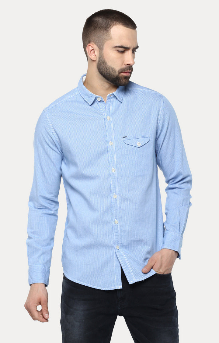 Spykar Men'S Blue Cotton Melange Casual Shirts