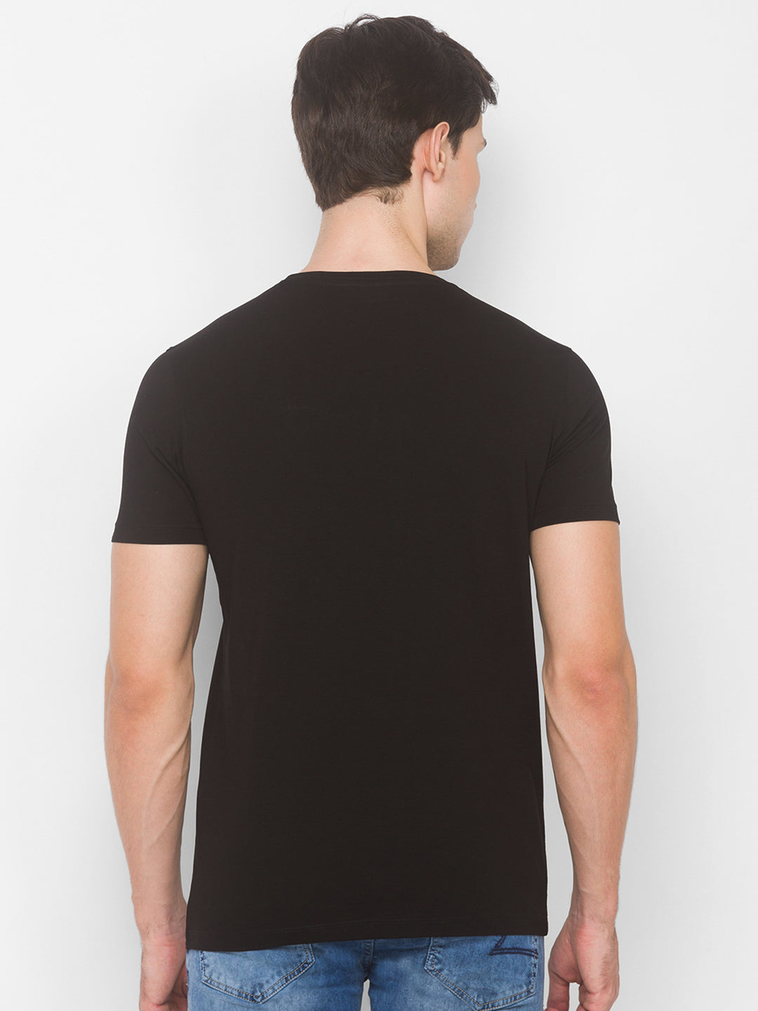 Spykar Men Black Cotton Slim Fit Round Neck T-Shirt