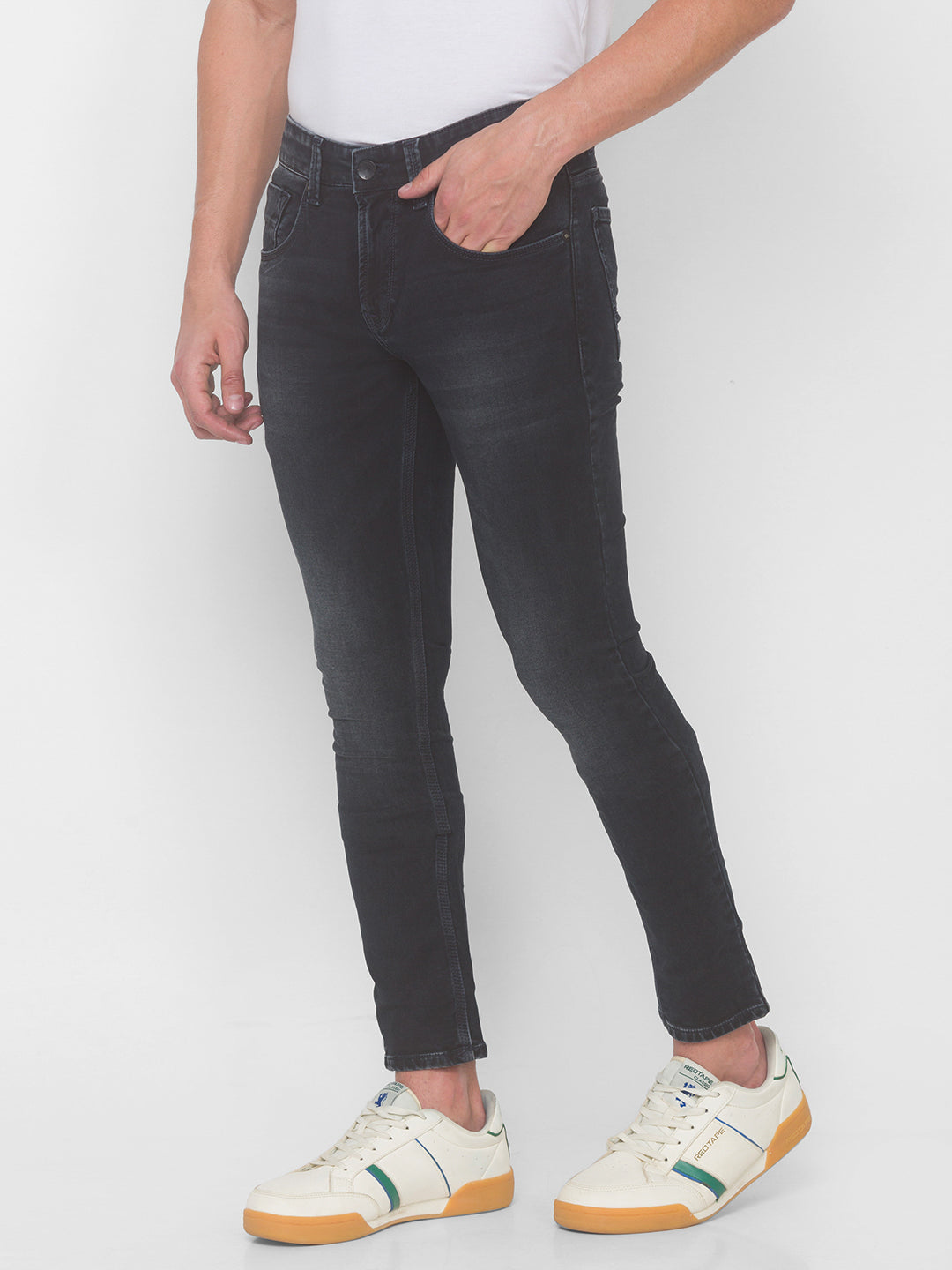 Spykar Men Black Cotton Slim Fit Tapered Length Jeans (Kano)