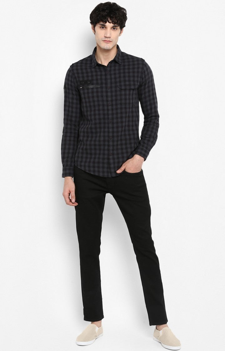 Spykar Men'S Black Cotton Checked Casual Shirts