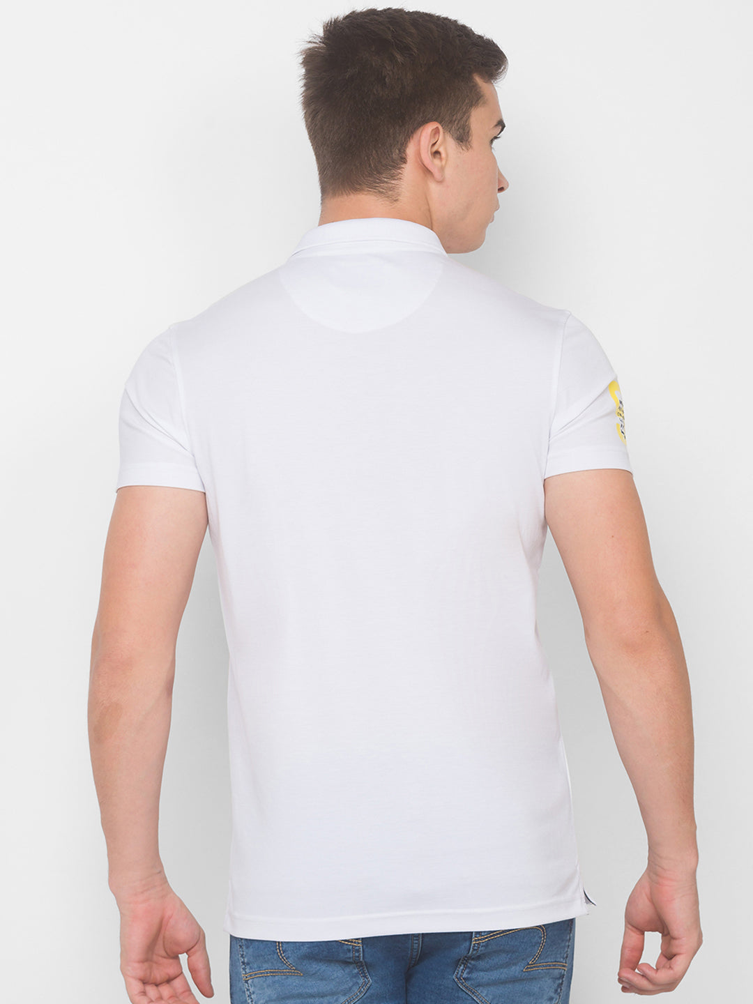 Spykar Men White Cotton Blend Slim Fit Polo T-Shirt