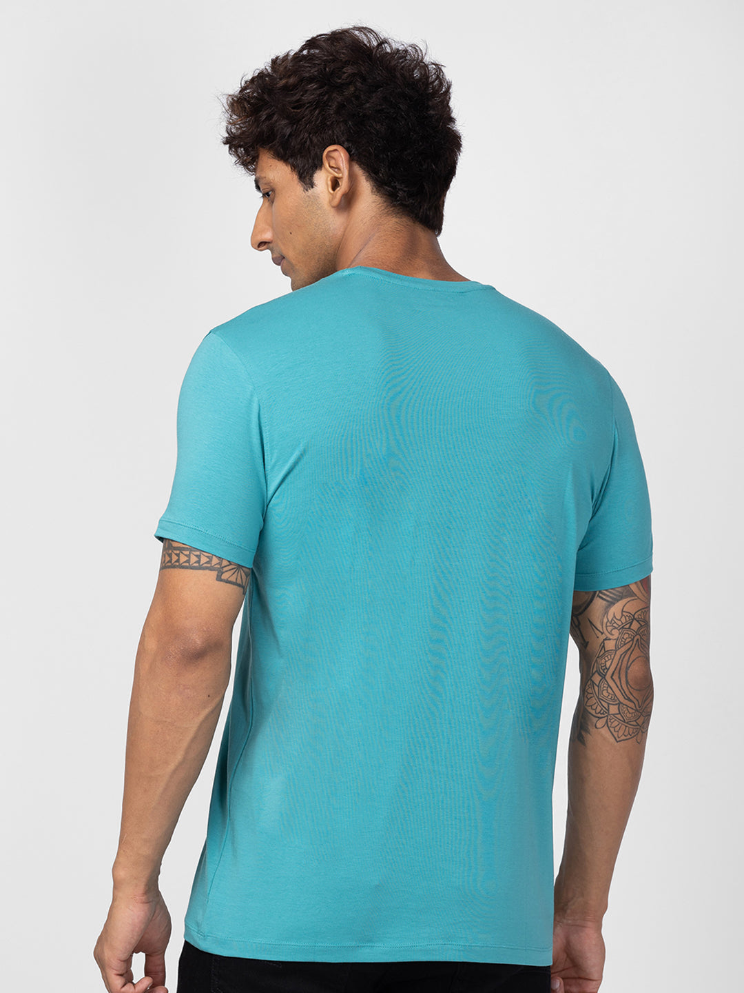 Spykar Men Dusty Turquoise Cotton Regular Fit Half Sleeve Printed T-shirt