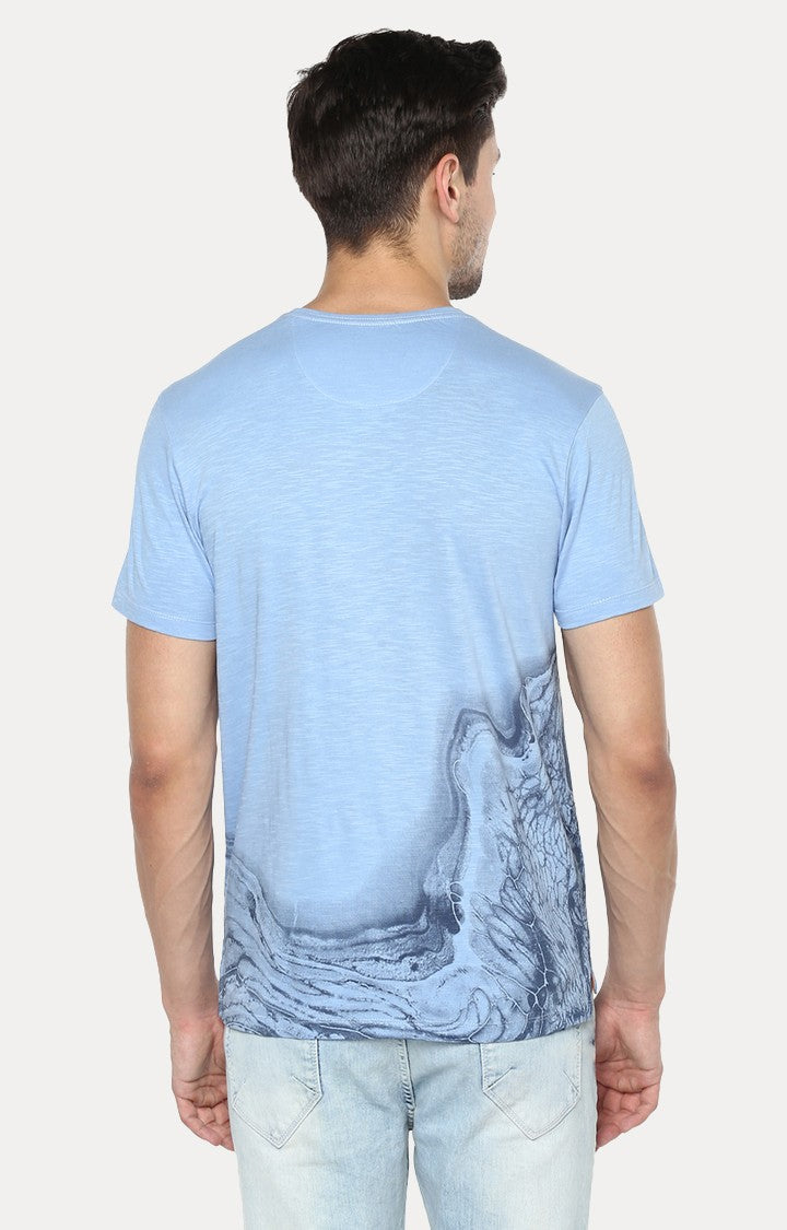 Spykar Blue Printed Slim Fit Men T-Shirts