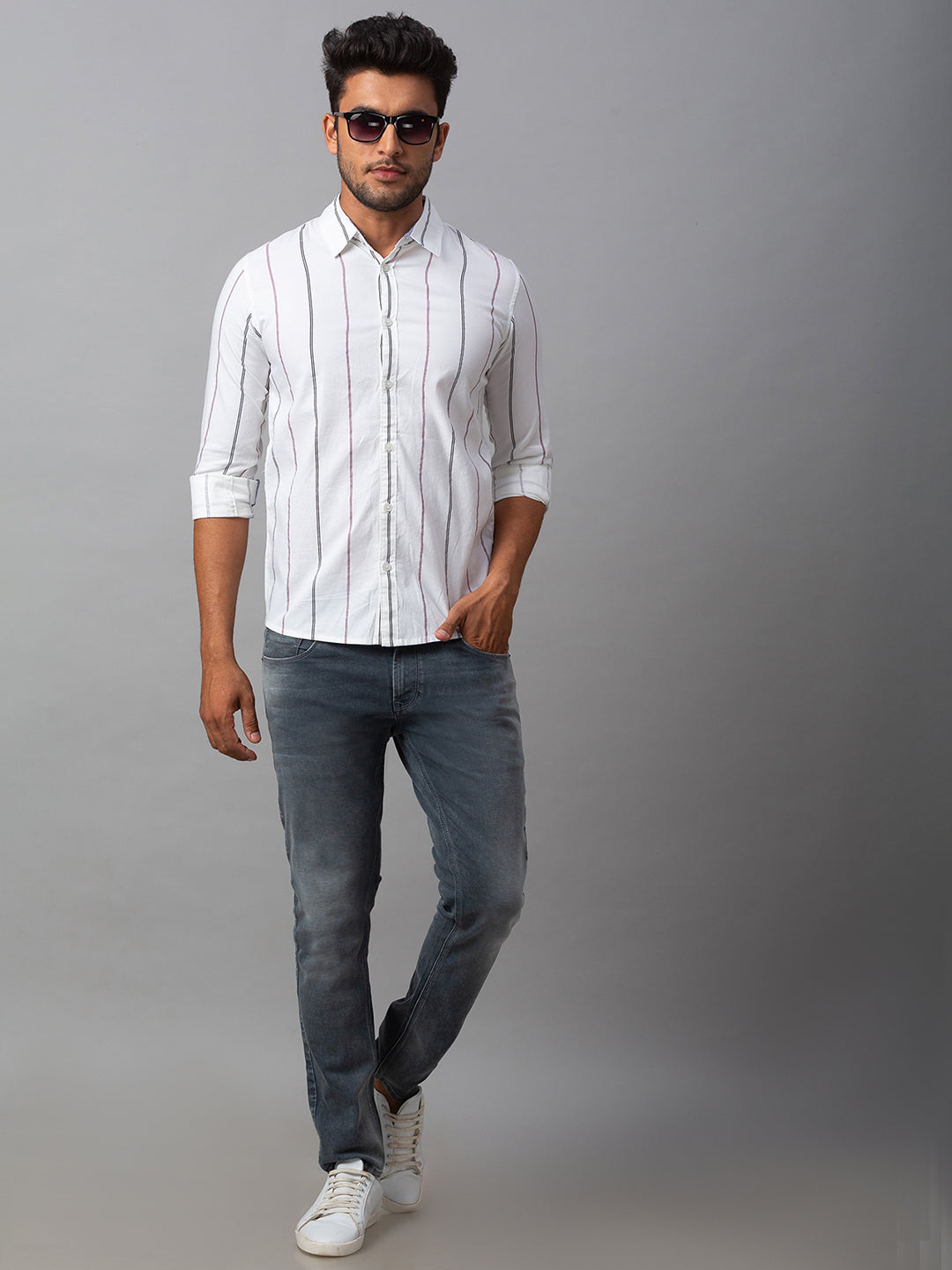 Spykar Men White Cotton Slim Fit Shirt