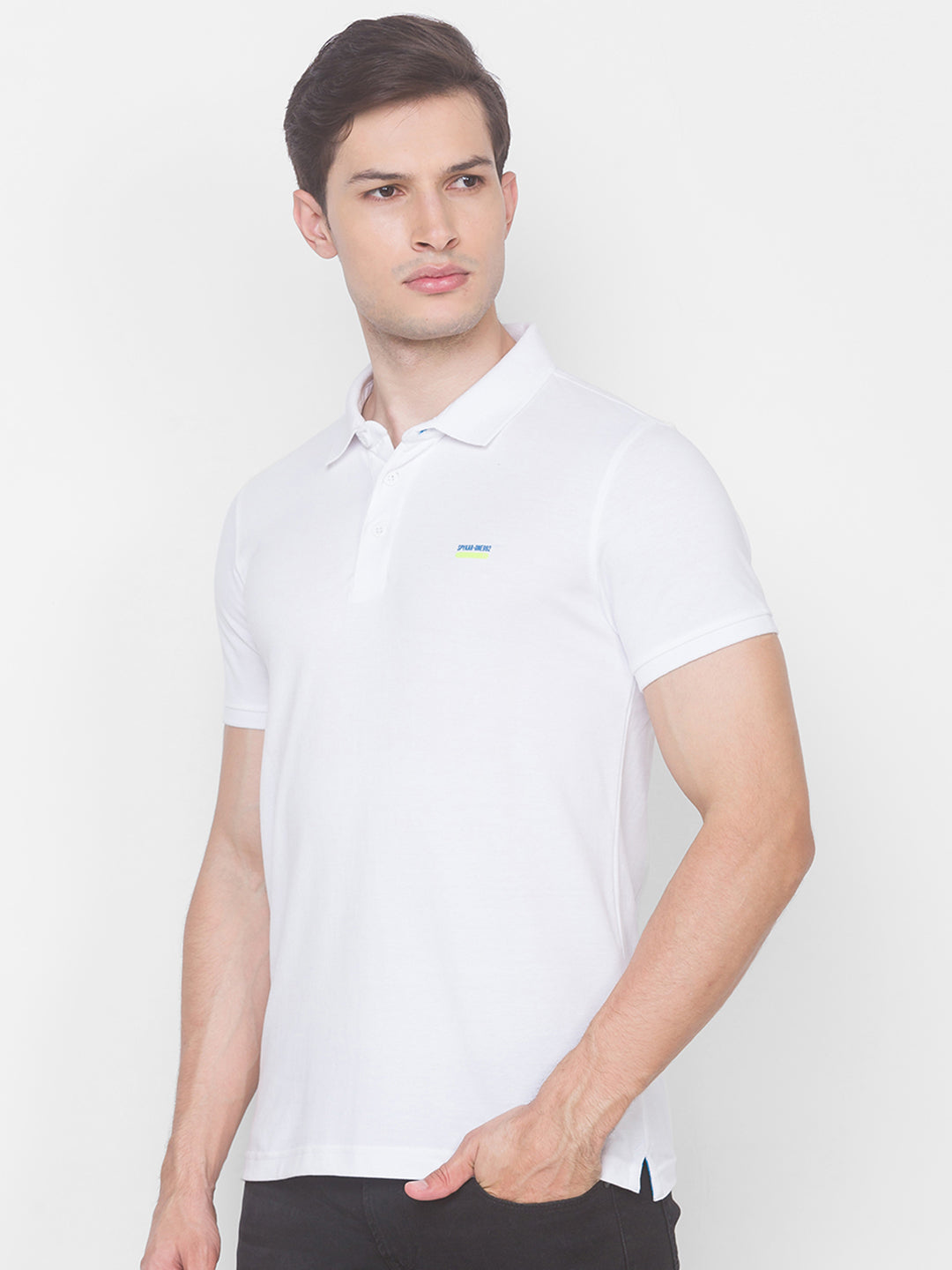 Spykar Men White Cotton Slim Fit Polo T-Shirt