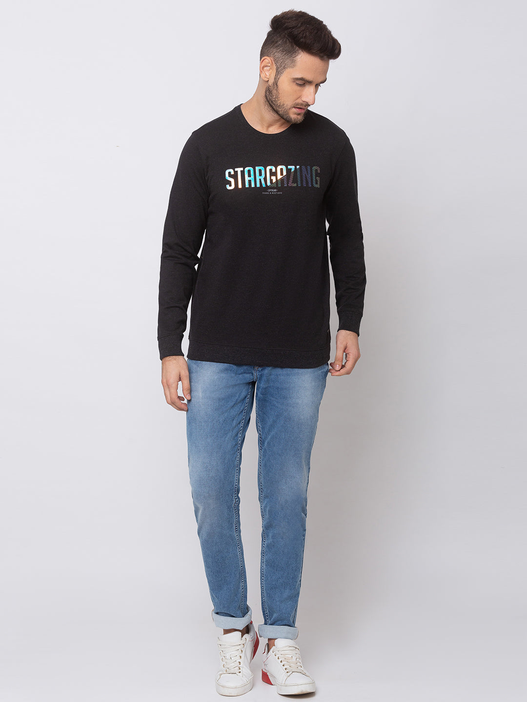 Spykar Black Blended Slim Fit Sweatshirt For Men