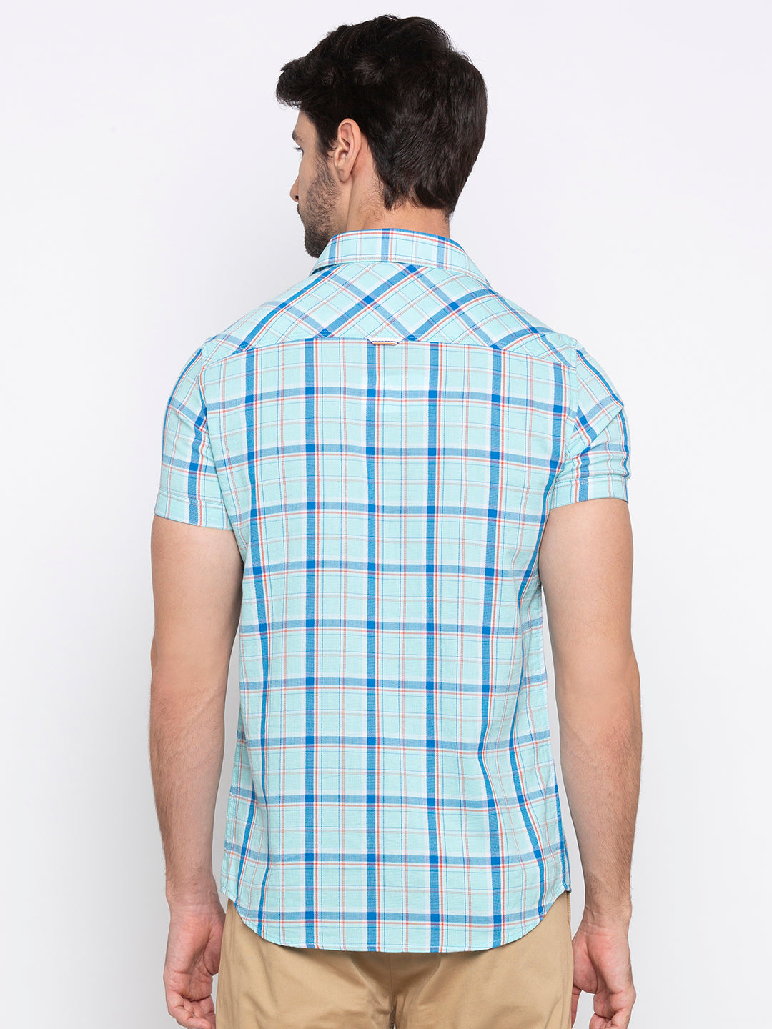 Spykar Men Aqua Checked Slim Fit Casual Shirt