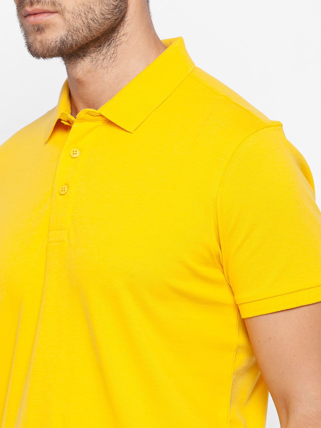 Spykar Men Yellow Cotton Slim Fit Polo T-Shirt