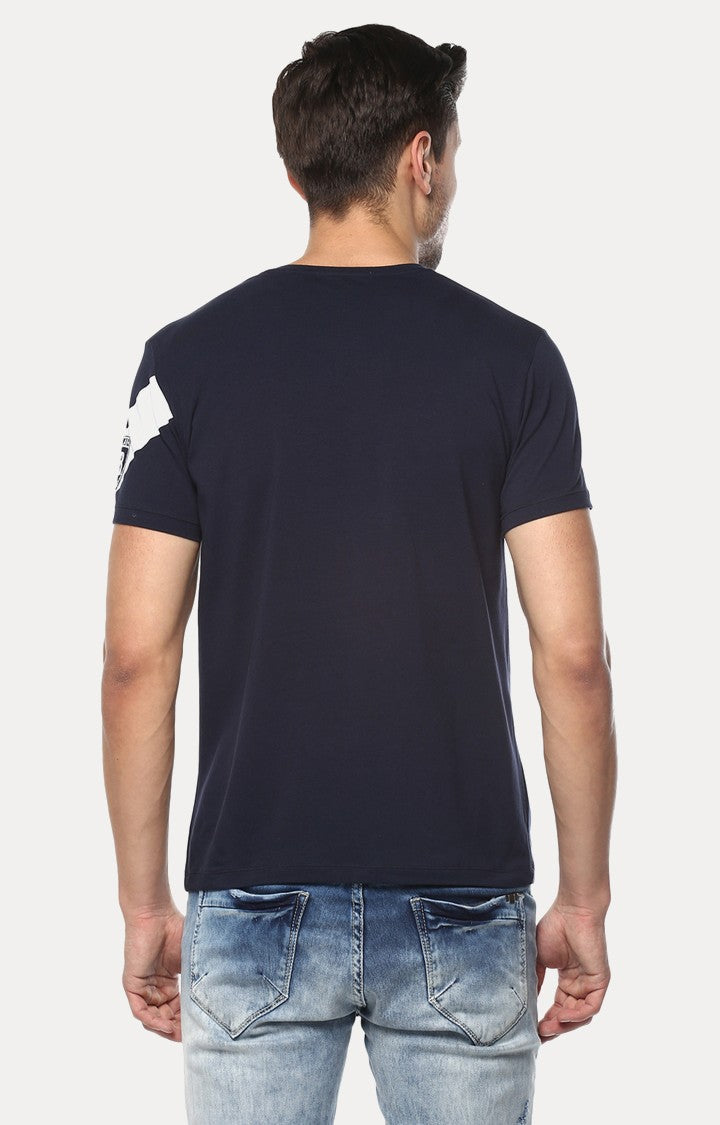 Spykar Navy Blue Solid Slim Fit Men T-Shirts