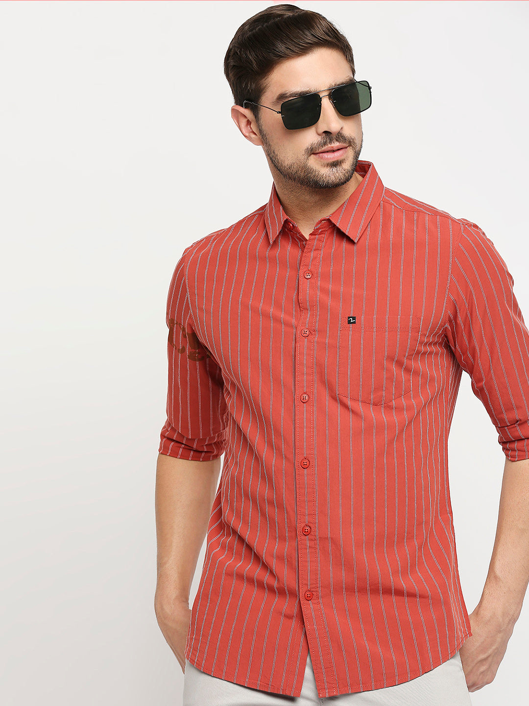 Spykar Men Red Cotton Regular Fit Full Sleeve Casual Shirt