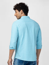 Spykar Men Haze Blue Cotton Slim Fit Striped Shirt