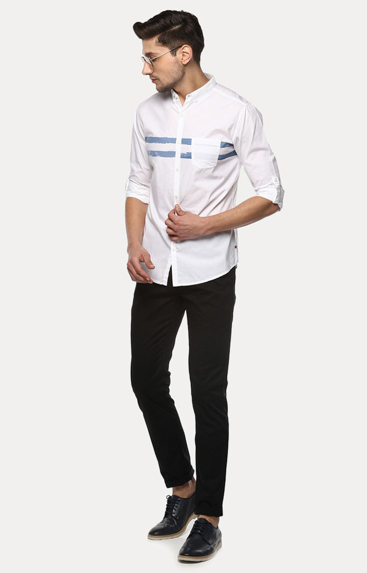 Spykar Men'S White Cotton Solid Casual Shirts