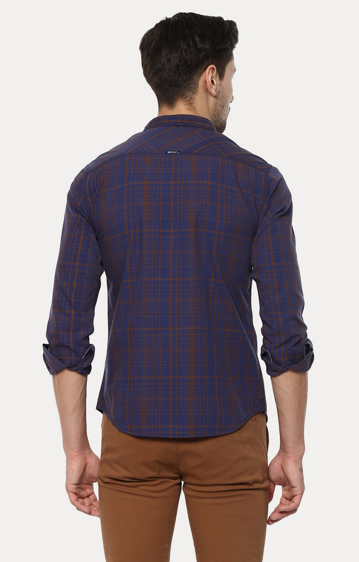 Spykar Men'S Blue Cotton Checked Casual Shirts