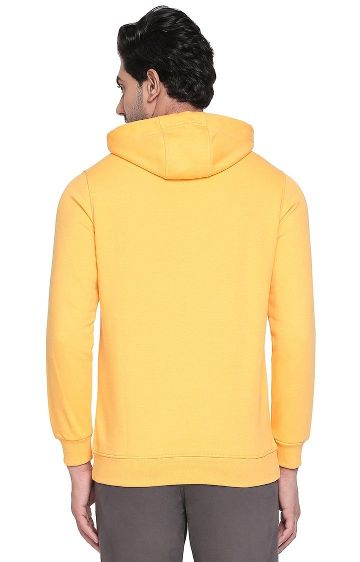 Spykar Men Yellow Cotton Regular Fit Full Sleeve Hooded Sweatshirt