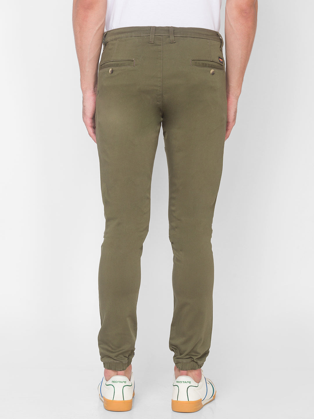 Spykar Men Green Cotton Slim Fit Casual Trousers