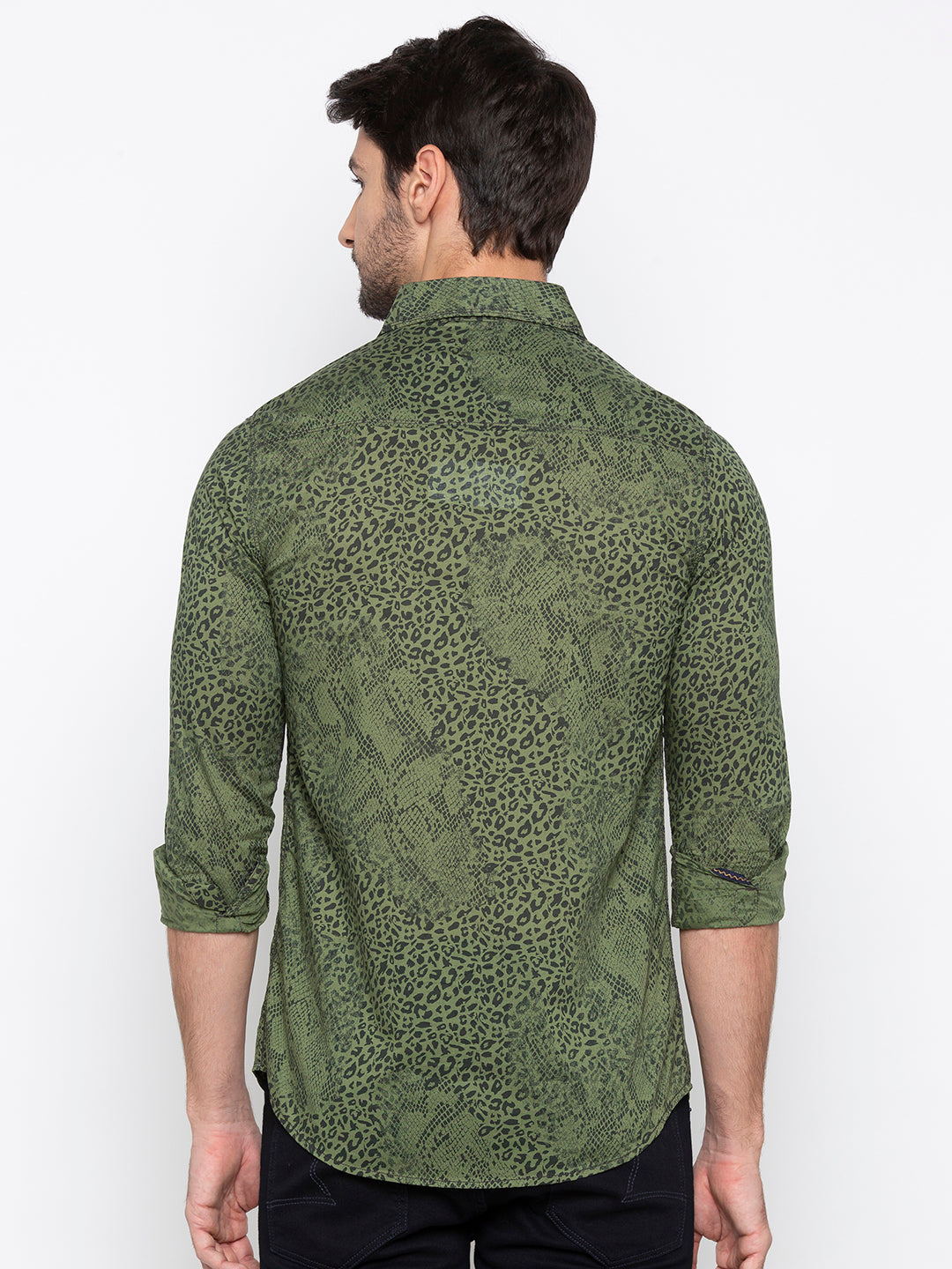 Spykar Men Olive Printed Slim Fit Casual Shirt